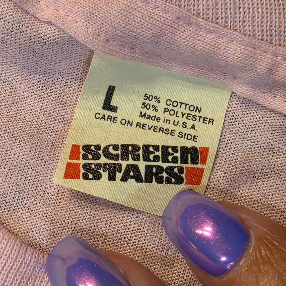 Vtg 1989 Screen Stars Ultraflight Flight Farm Pink Graphic T-Shirt Large Retro - Picture 7 of 8
